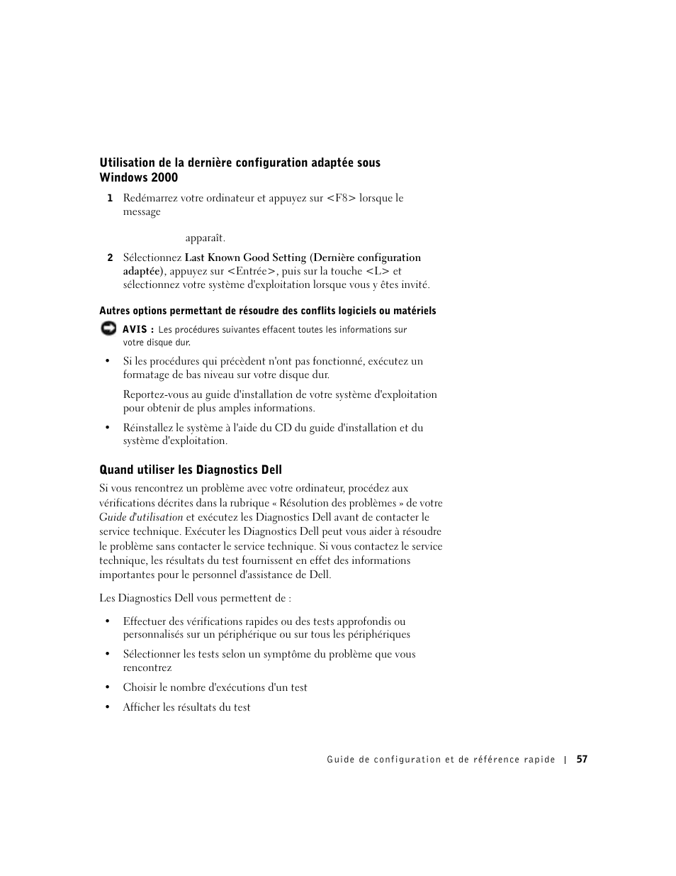 Quand utiliser les diagnostics dell | Dell Precision 350 User Manual | Page 57 / 136