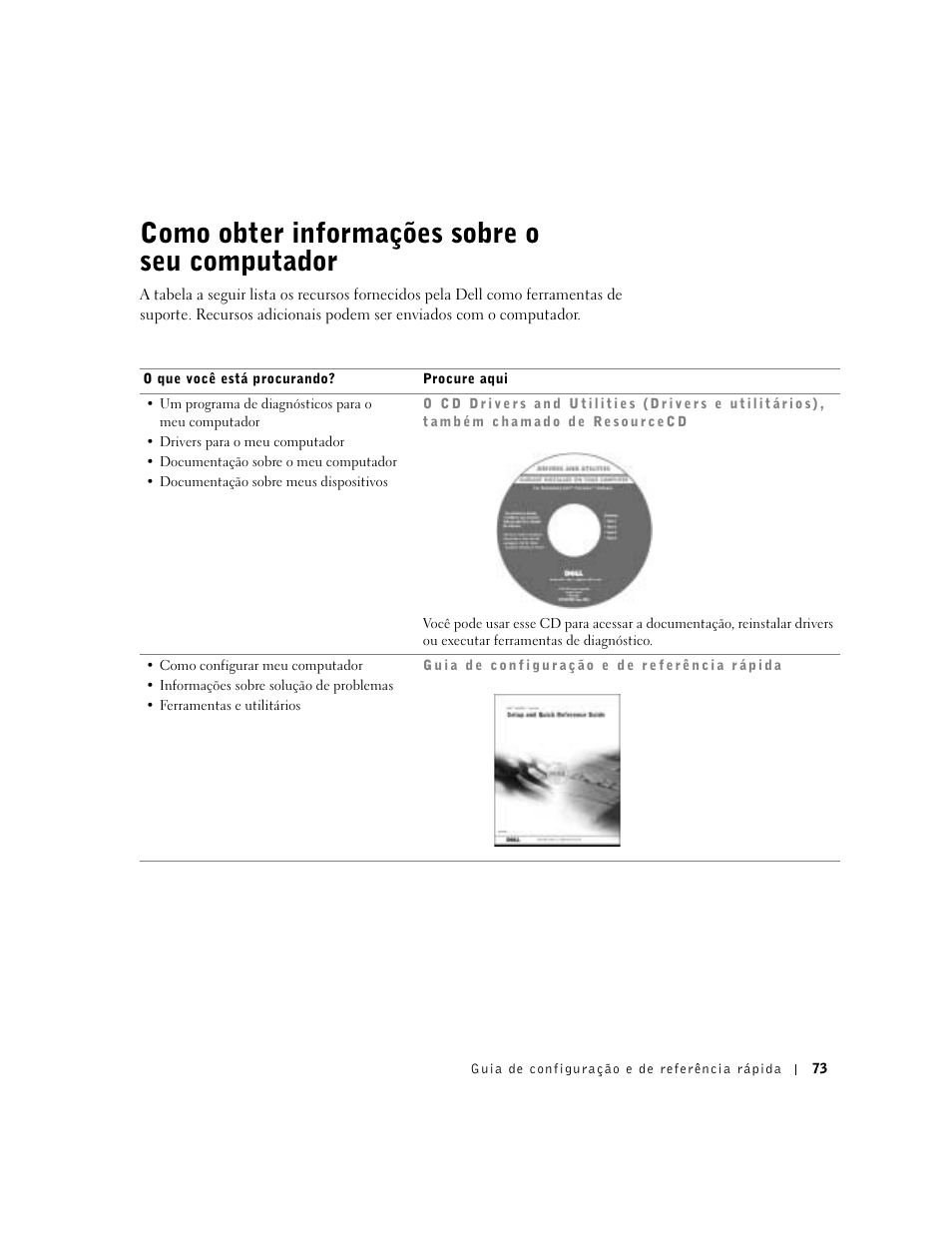 Como obter informações sobre o seu computador | Dell Precision 350 User Manual | Page 73 / 136