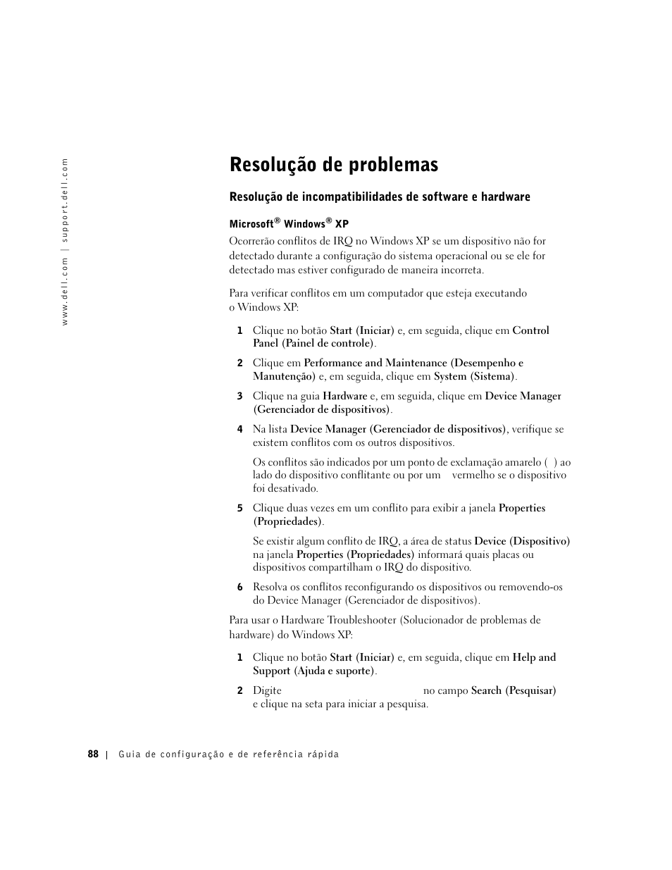 Resolução de problemas | Dell Precision 350 User Manual | Page 88 / 136