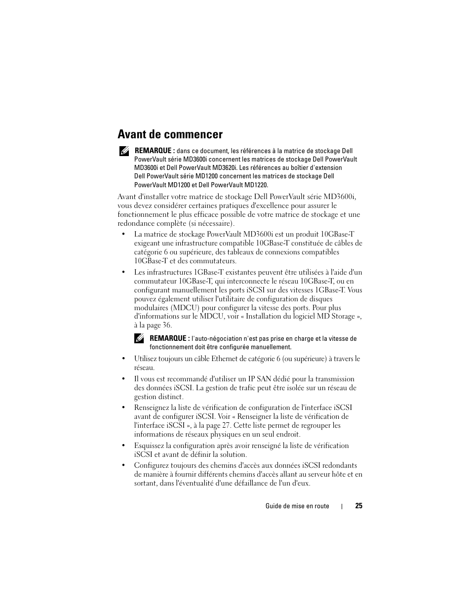 Avant de commencer | Dell POWERVAULT MD3620I User Manual | Page 27 / 94