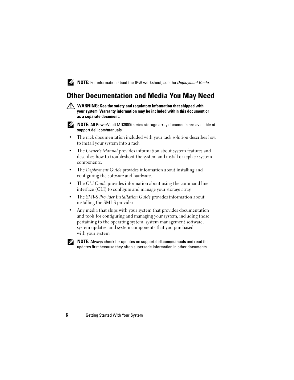 Other documentation and media you may need | Dell POWERVAULT MD3620I User Manual | Page 8 / 94