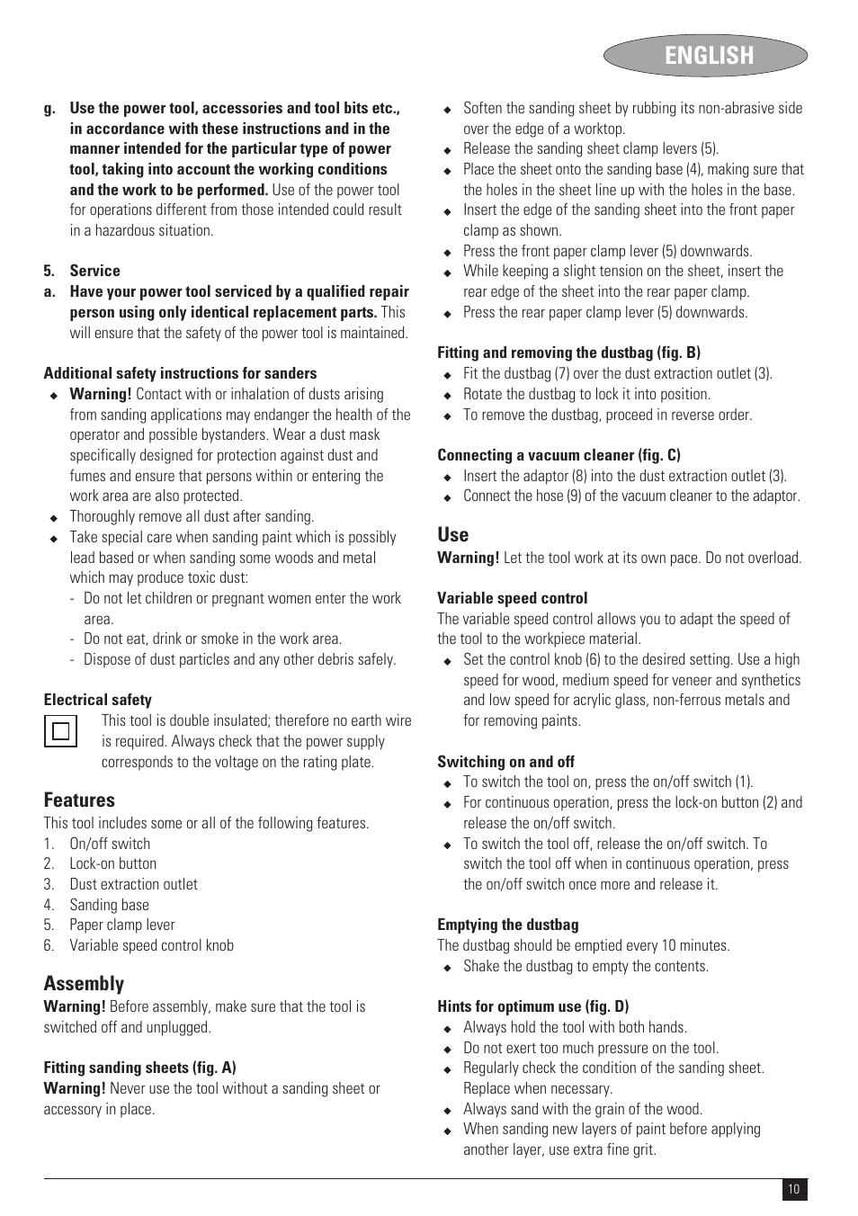 English, Features, Assembly | Black & Decker N SS1000 User Manual | Page 10 / 11