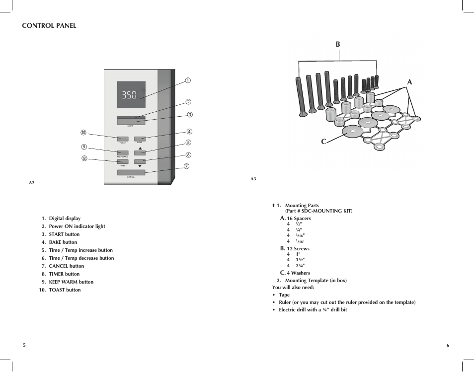 Ac b, Control panel | Black & Decker TROS1000 User Manual | Page 4 / 27