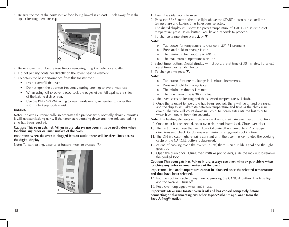 Start toast bake keep warm timer cancel | Black & Decker TROS1000 User Manual | Page 9 / 27