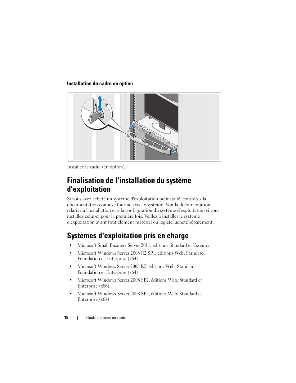 Installation du cadre en option, Systèmes d'exploitation pris en charge | Dell PowerEdge R210 II User Manual | Page 20 / 52