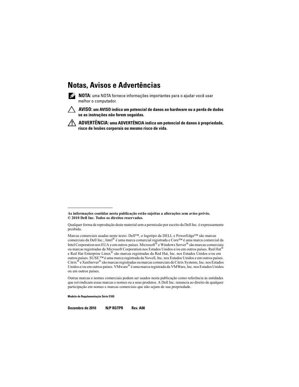 Notas, avisos e advertências | Dell PowerEdge R210 II User Manual | Page 28 / 52