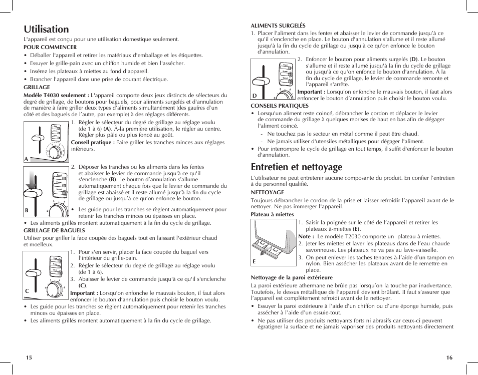 Entretien et nettoyage, Utilisation | Black & Decker T2030 User Manual | Page 9 / 13