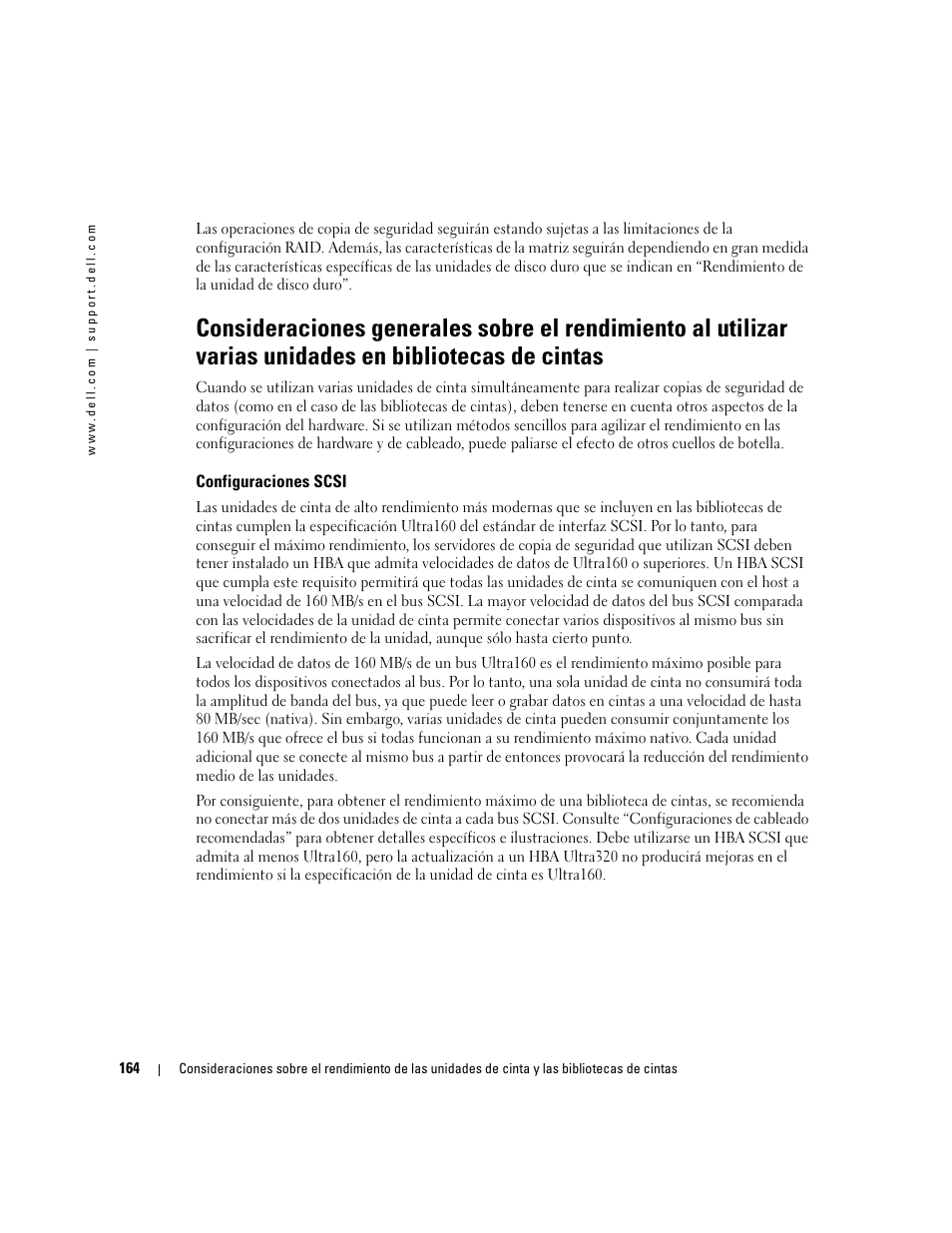 Configuraciones scsi | Dell PowerVault 110T LTO2 (Tape Drive) User Manual | Page 164 / 176