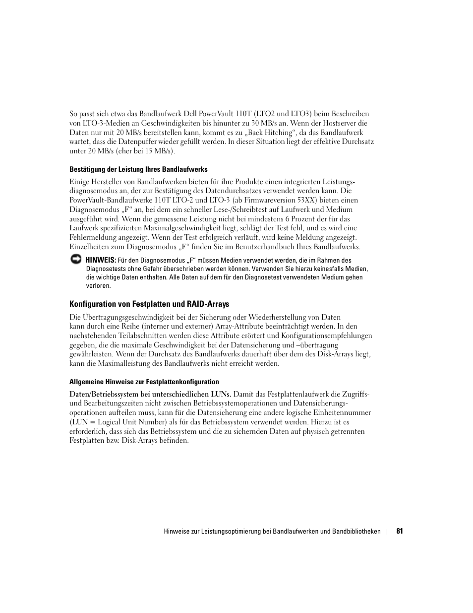 Konfiguration von festplatten und raid-arrays | Dell PowerVault 110T LTO2 (Tape Drive) User Manual | Page 81 / 176