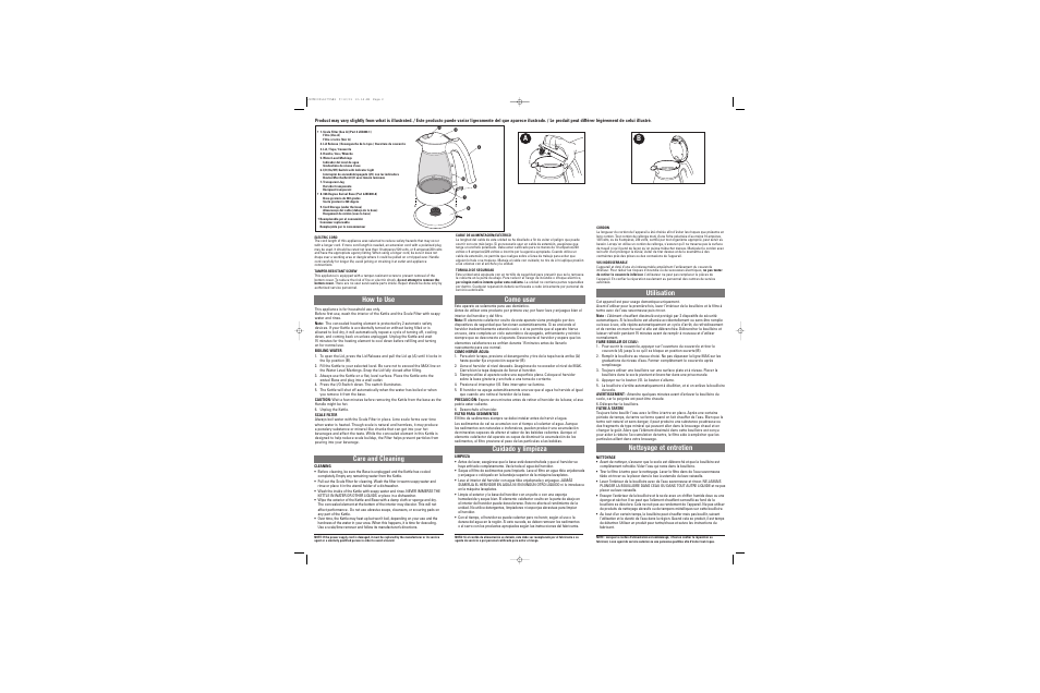 Utilisation, Nettoyage et entretien a b, How to use care and cleaning cuidado y limpieza | Como usar | Black & Decker JKC810 User Manual | Page 2 / 2