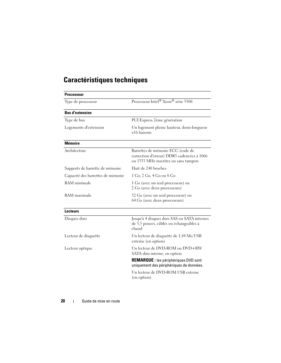 Caractéristiques techniques | Dell PowerVault NX300 User Manual | Page 22 / 54