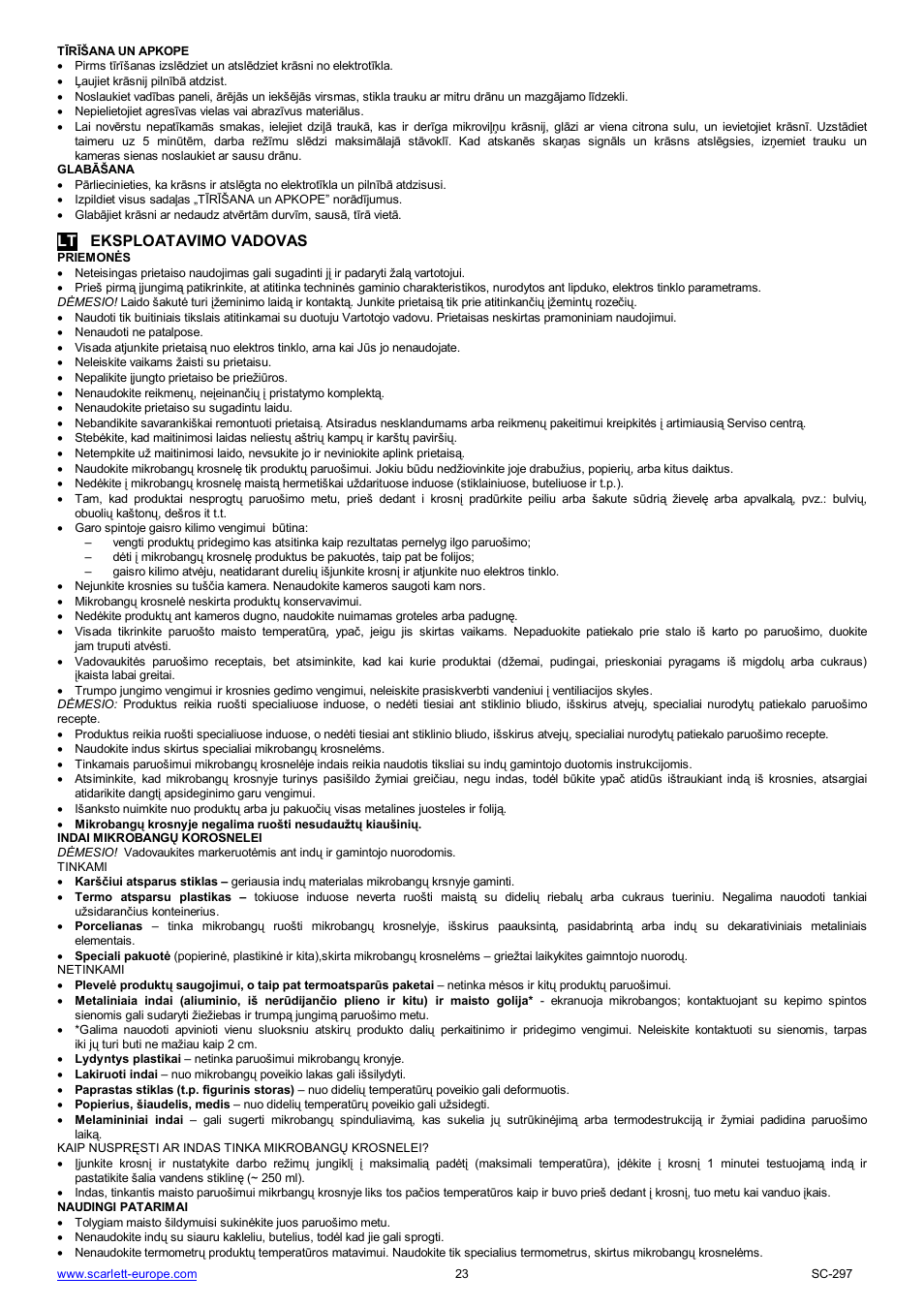 Lt eksploatavimo vadovas | Scarlett SC-297 User Manual | Page 23 / 31