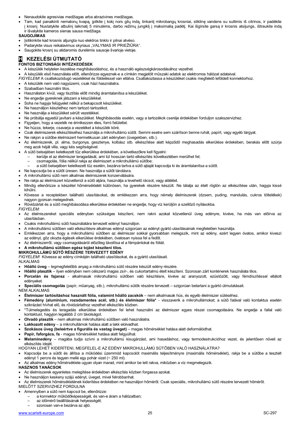 Hkezelési útmutató | Scarlett SC-297 User Manual | Page 25 / 31
