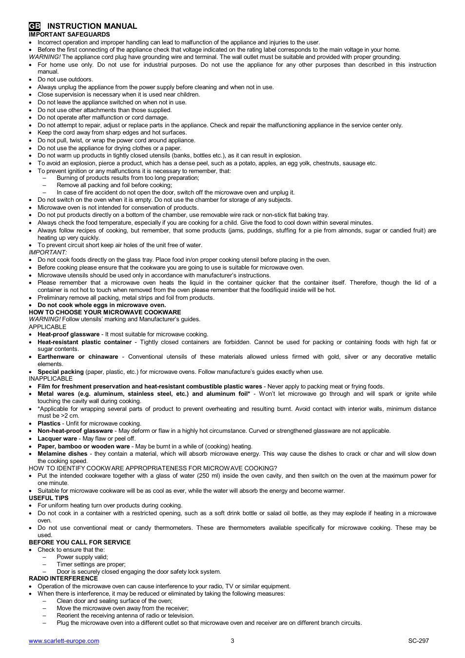 Gb instruction manual | Scarlett SC-297 User Manual | Page 3 / 31
