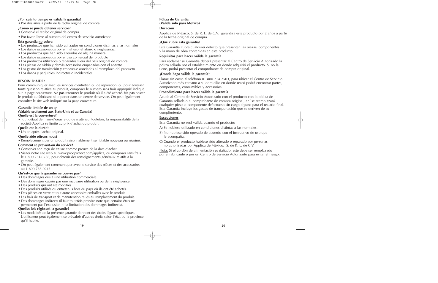 Black & Decker DE40 User Manual | Page 11 / 13