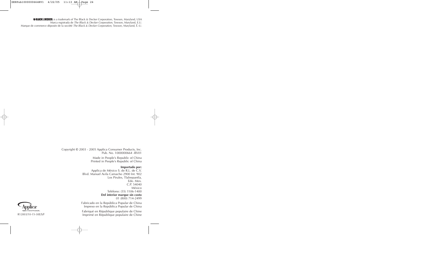 Black & Decker DE40 User Manual | Page 13 / 13