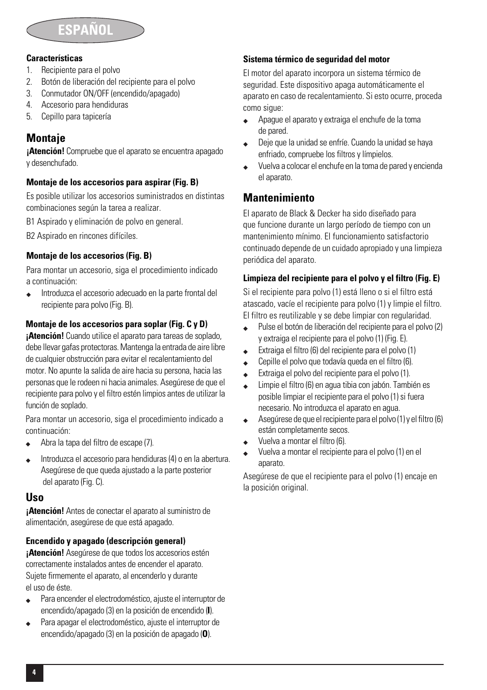Español | Black & Decker 188214-00 User Manual | Page 4 / 13