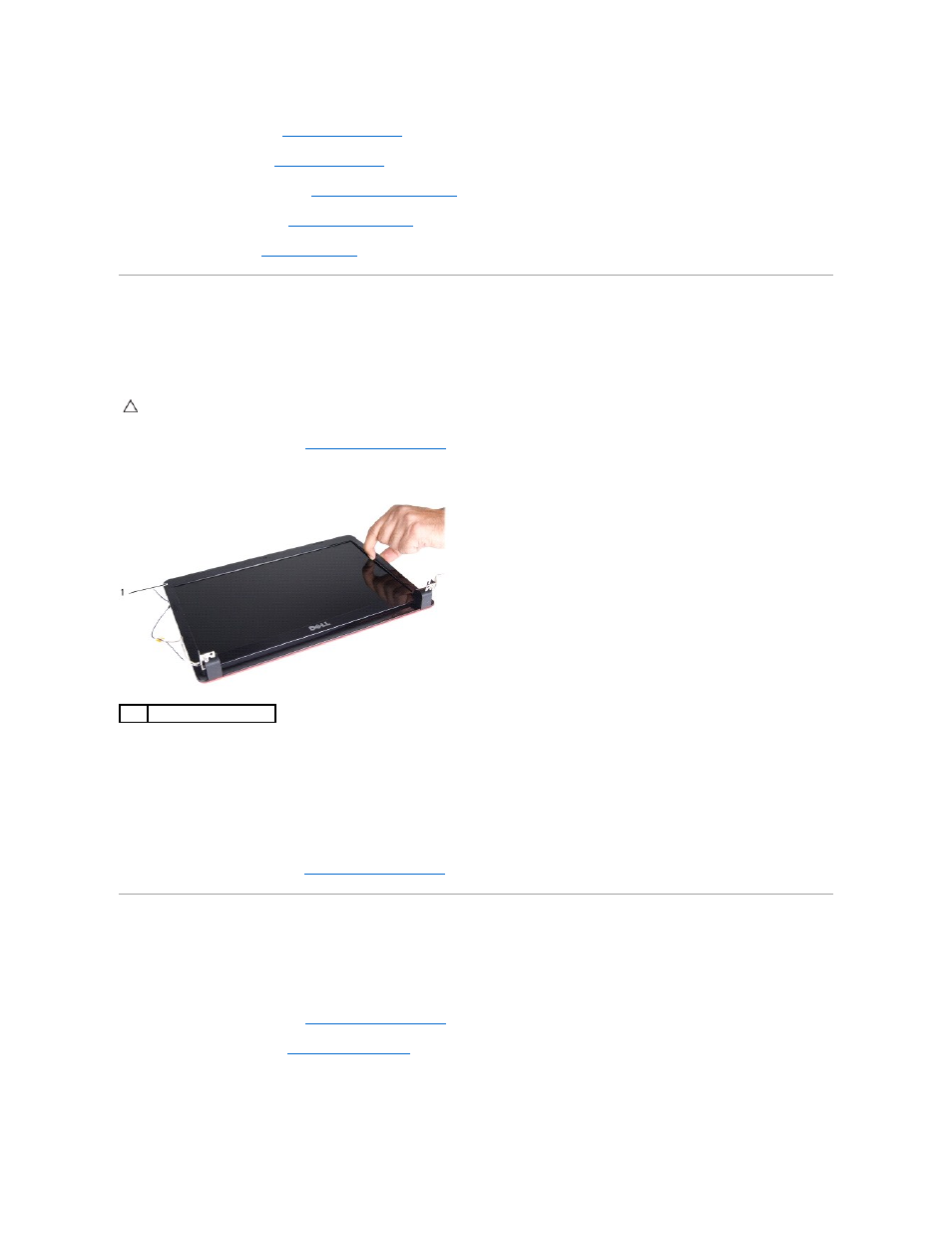 Display bezel, Display panel, Removing the display bezel | Replacing the display bezel, Removing the display panel | Dell Inspiron 1440 (Mid 2009) User Manual | Page 20 / 47