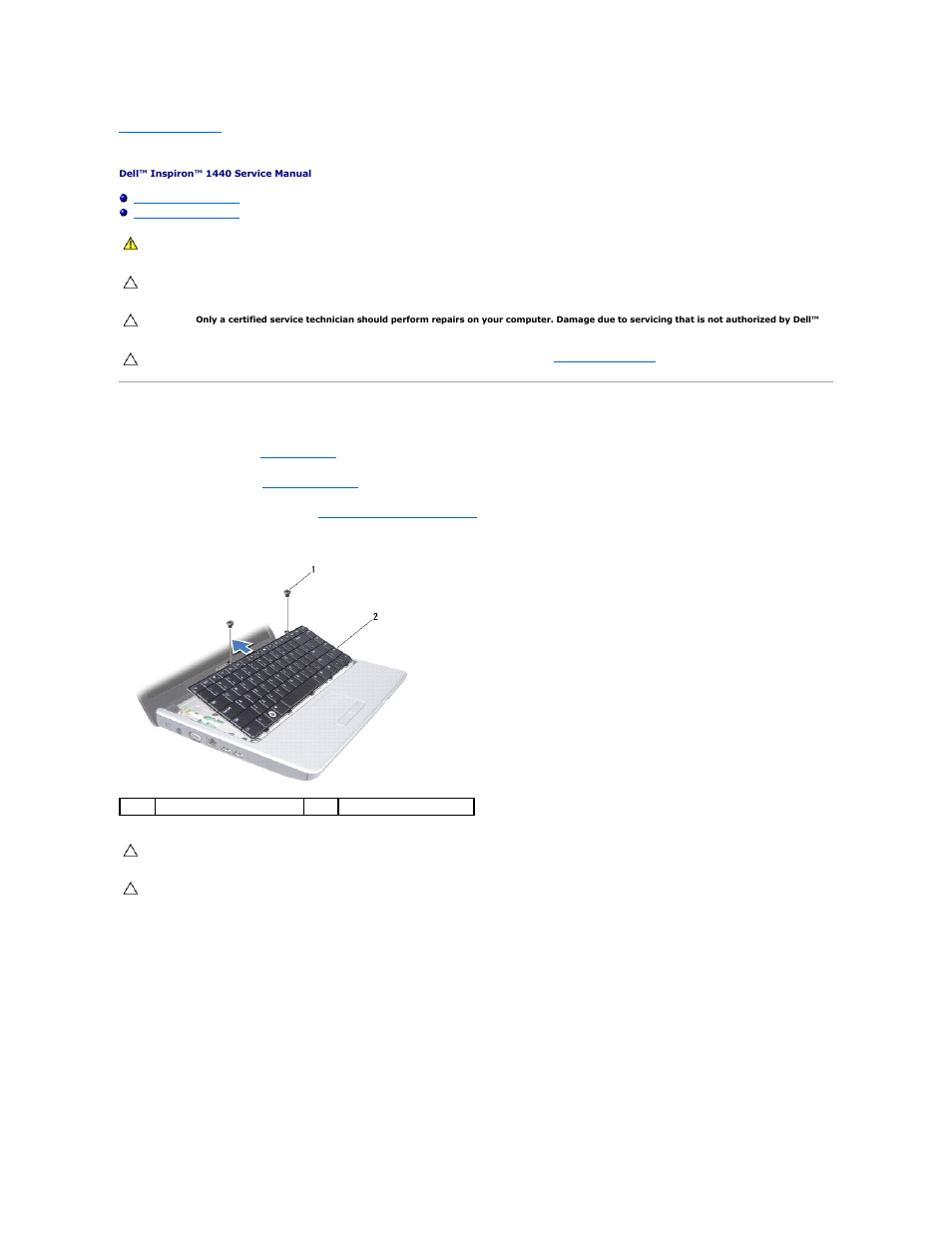 Keyboard, Removing the keyboard | Dell Inspiron 1440 (Mid 2009) User Manual | Page 25 / 47