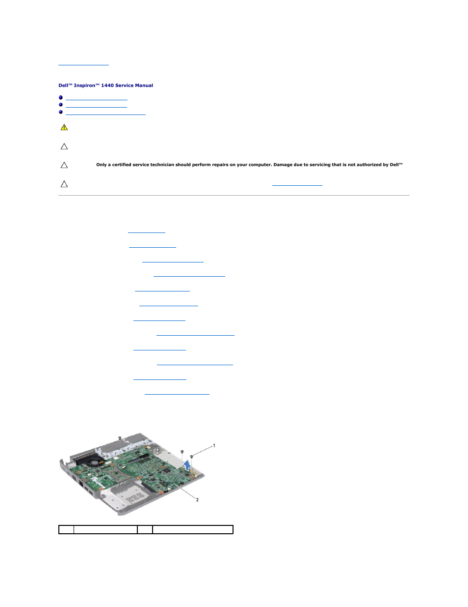 System board, Removing the system board | Dell Inspiron 1440 (Mid 2009) User Manual | Page 42 / 47