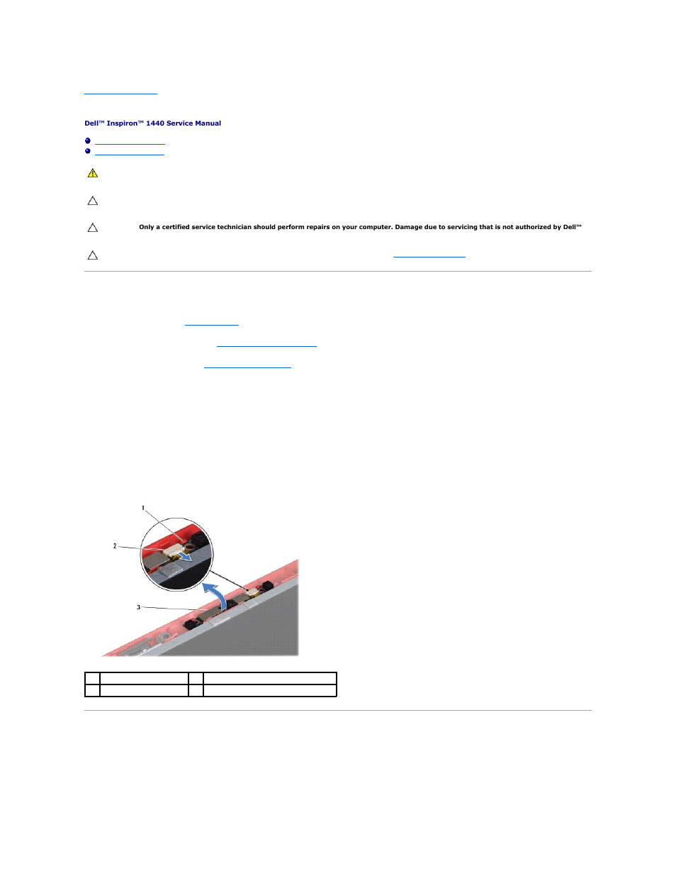 Camera (optional), Removing the camera, Replacing the camera | Dell Inspiron 1440 (Mid 2009) User Manual | Page 9 / 47