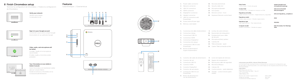 Features, 8 finish chromebox setup | Dell ChromeBox For Meetings User Manual | Page 2 / 2