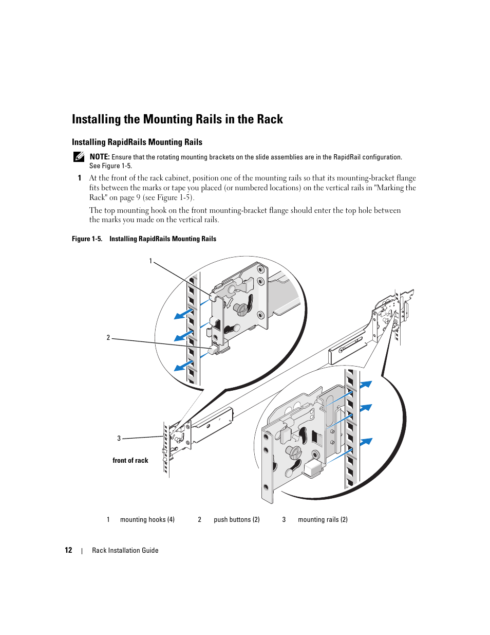 Installing the mounting rails in the rack, Installing rapidrails mounting rails | Dell POWEREDGE 2950 User Manual | Page 14 / 112