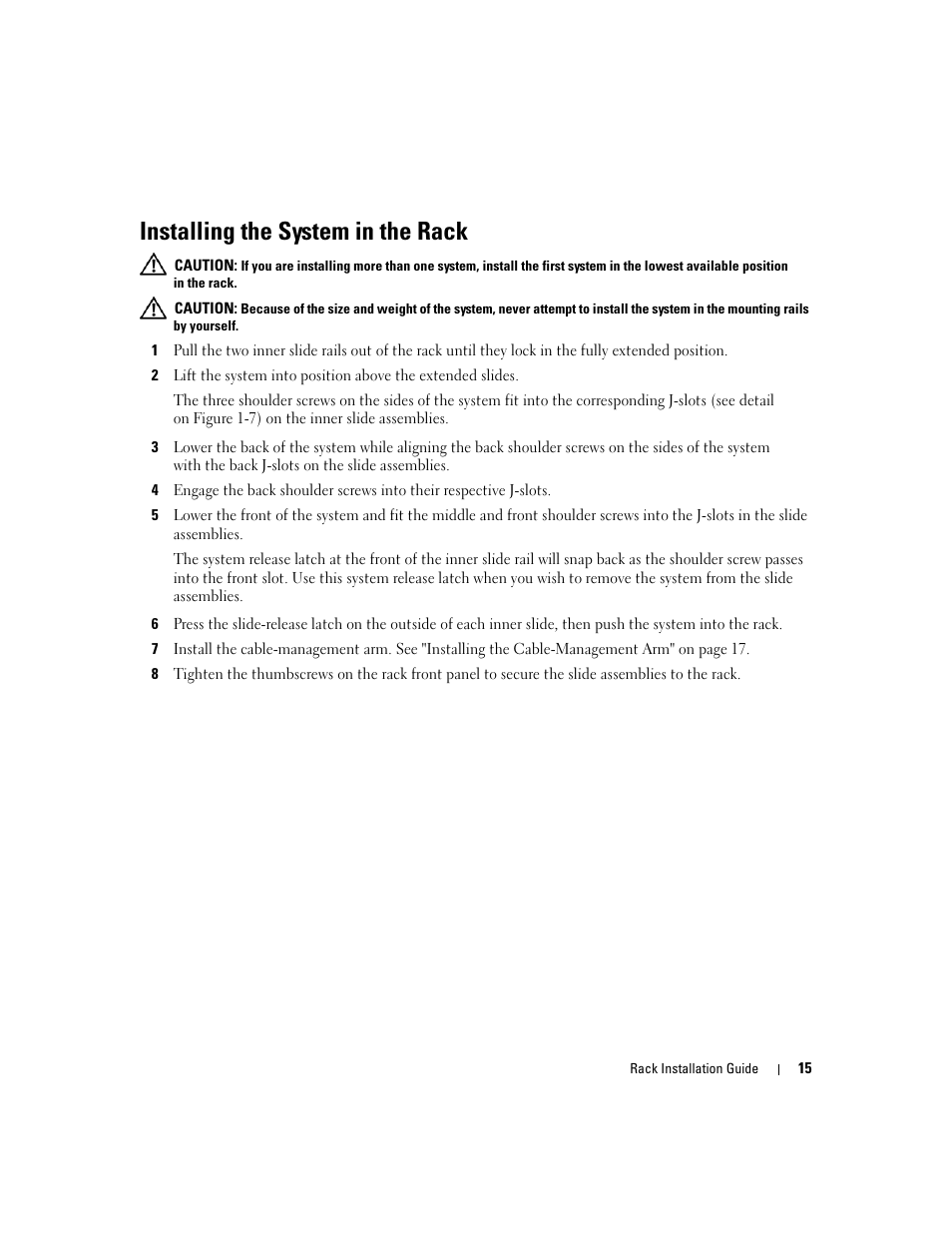 Installing the system in the rack | Dell POWEREDGE 2950 User Manual | Page 17 / 112