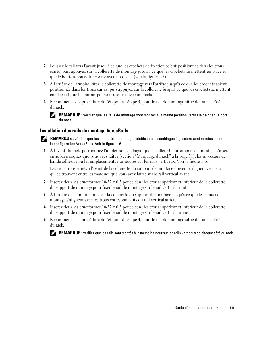 Installation des rails de montage versarails | Dell POWEREDGE 2950 User Manual | Page 37 / 112
