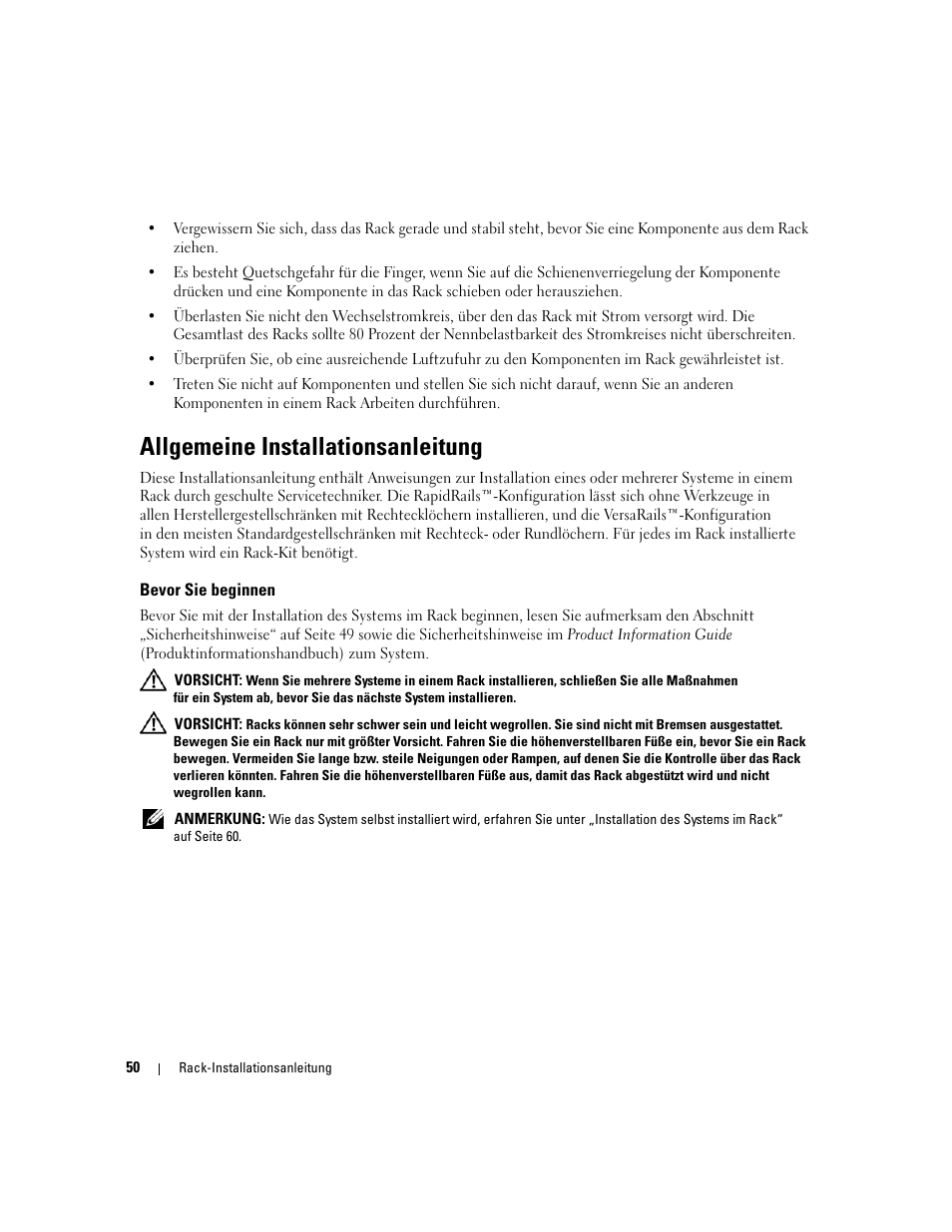 Allgemeine installationsanleitung, Bevor sie beginnen | Dell POWEREDGE 2950 User Manual | Page 52 / 112