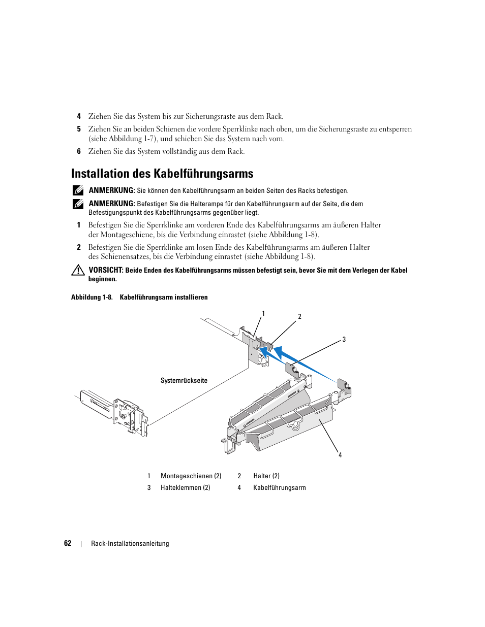 Installation des kabelführungsarms | Dell POWEREDGE 2950 User Manual | Page 64 / 112