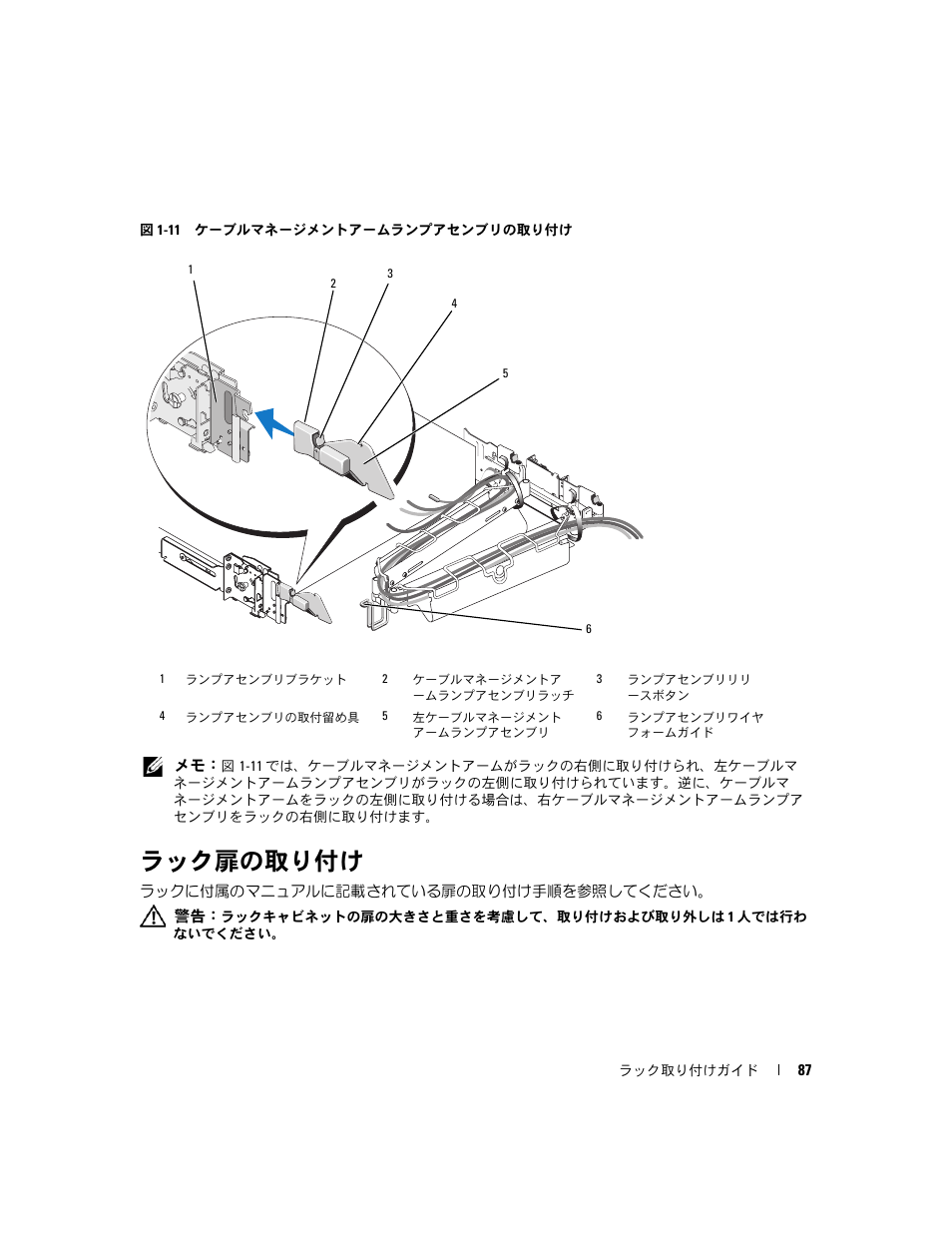 ラック扉の取り付け, 図 1-11 | Dell POWEREDGE 2950 User Manual | Page 89 / 112