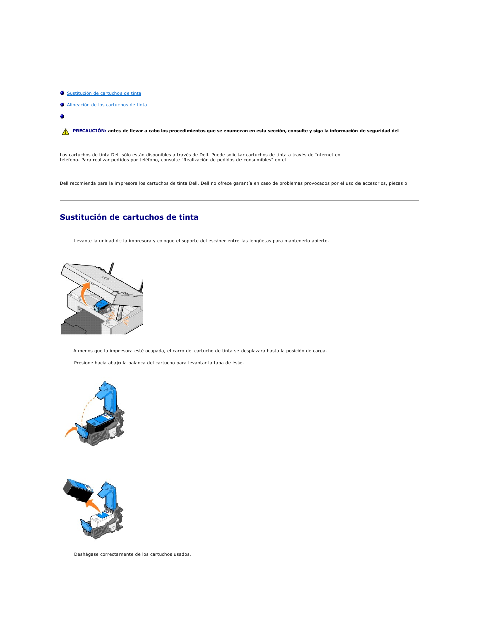 Mantenimiento de cartuchos de tinta, Sustitución de cartuchos de tinta | Dell 810 All In One Inkjet Printer User Manual | Page 22 / 49