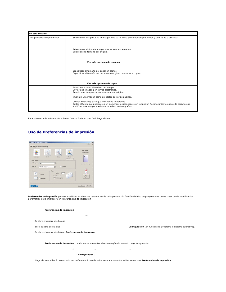 Uso de preferencias de impresión | Dell 810 All In One Inkjet Printer User Manual | Page 40 / 49
