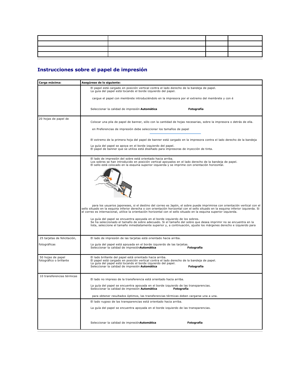 Instrucciones sobre el papel de impresión, Cables | Dell 810 All In One Inkjet Printer User Manual | Page 45 / 49