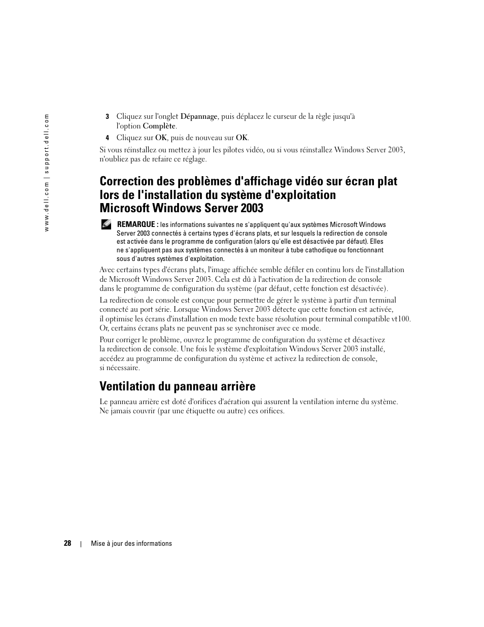 Ventilation du panneau arrière | Dell PowerEdge 2850 User Manual | Page 30 / 96