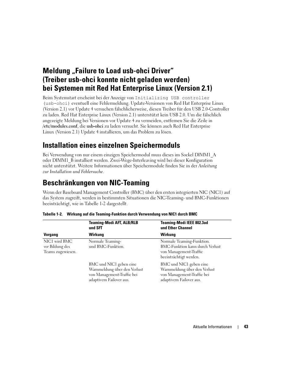 Installation eines einzelnen speichermoduls, Beschränkungen von nic-teaming | Dell PowerEdge 2850 User Manual | Page 45 / 96