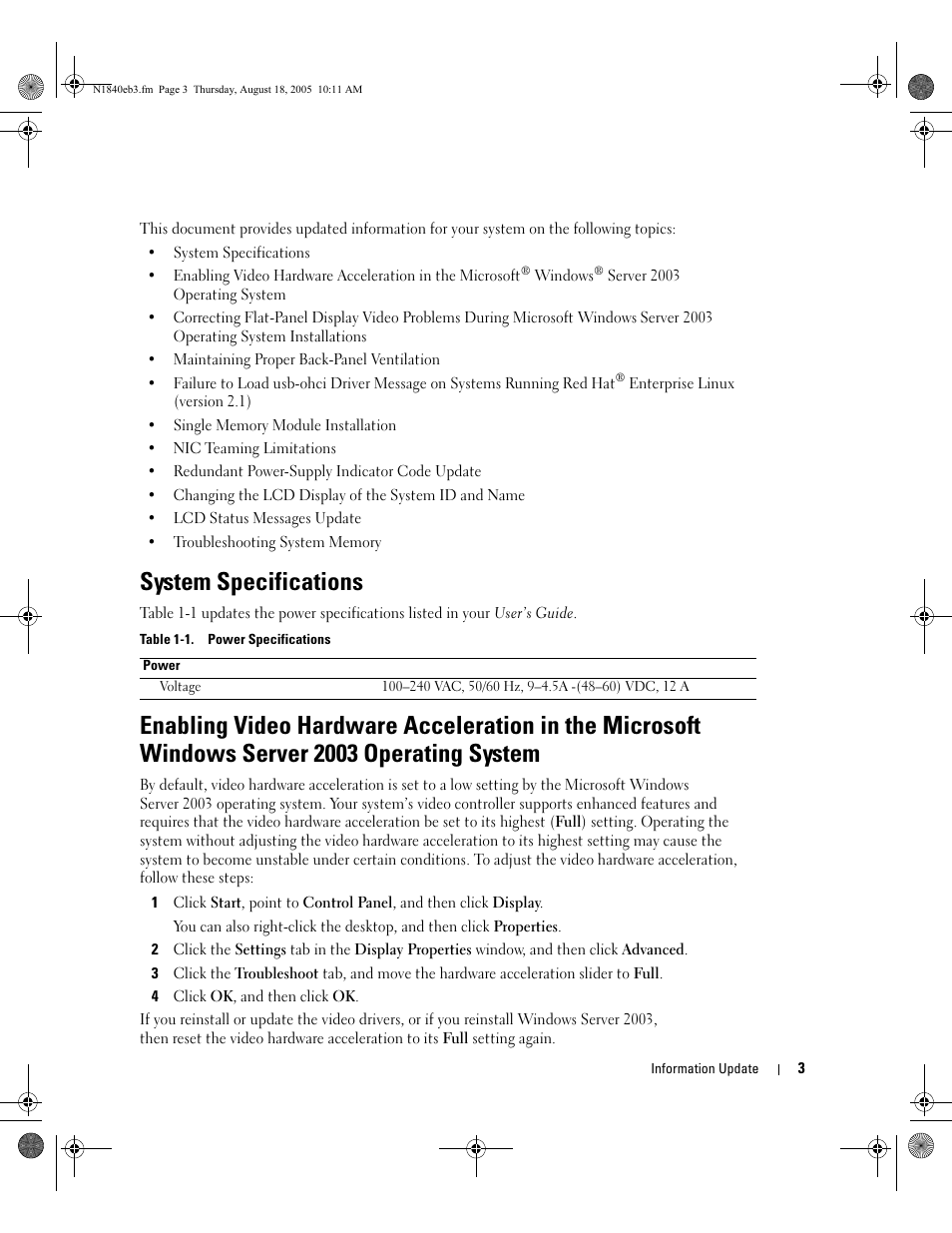 System specifications | Dell PowerEdge 2850 User Manual | Page 5 / 96