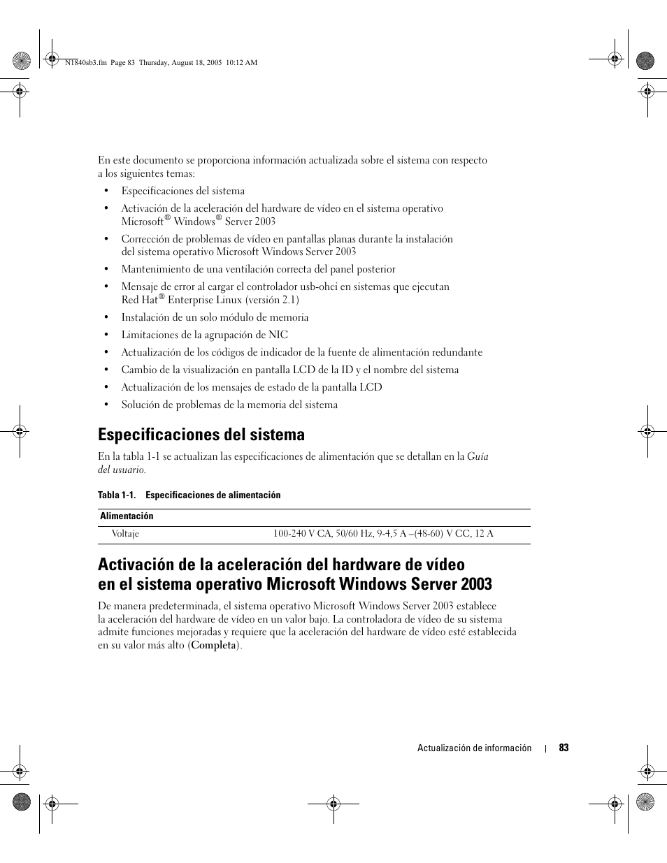 Especificaciones del sistema | Dell PowerEdge 2850 User Manual | Page 85 / 96
