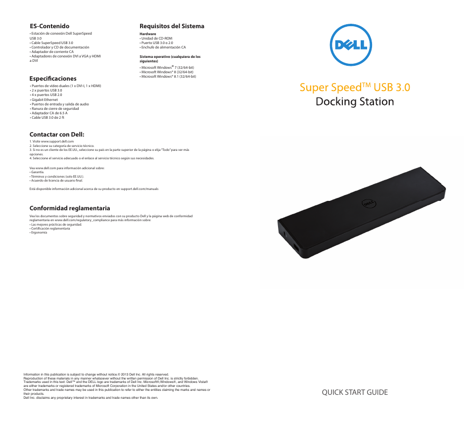 Dell SuperSpeed USB 3.0 Docking Station User Manual | 2 pages