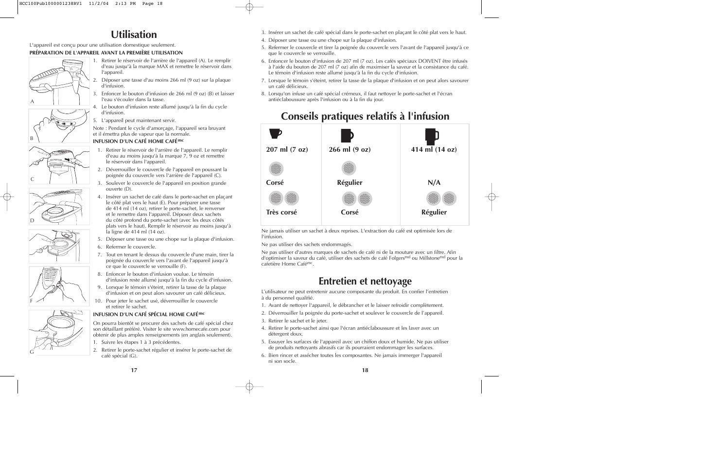 Utilisation, Conseils pratiques relatifs à l'infusion, Entretien et nettoyage | Black & Decker AM7 User Manual | Page 10 / 15