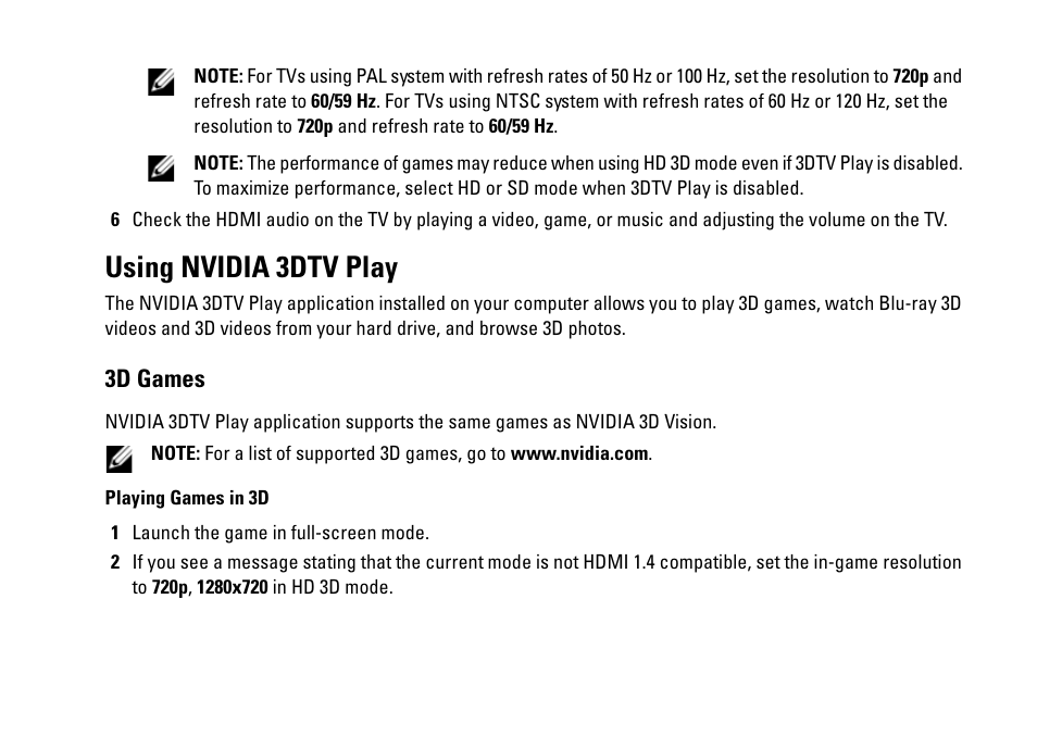 Using nvidia 3dtv play, 3d games | Dell XPS 17 (L701X, Late 2010) User Manual | Page 3 / 36