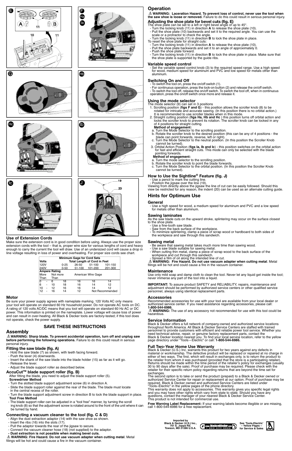 Operation, Hints for optimum use, Assembly | Save these instructions, Ef g | Black & Decker 587384-00 User Manual | Page 2 / 5