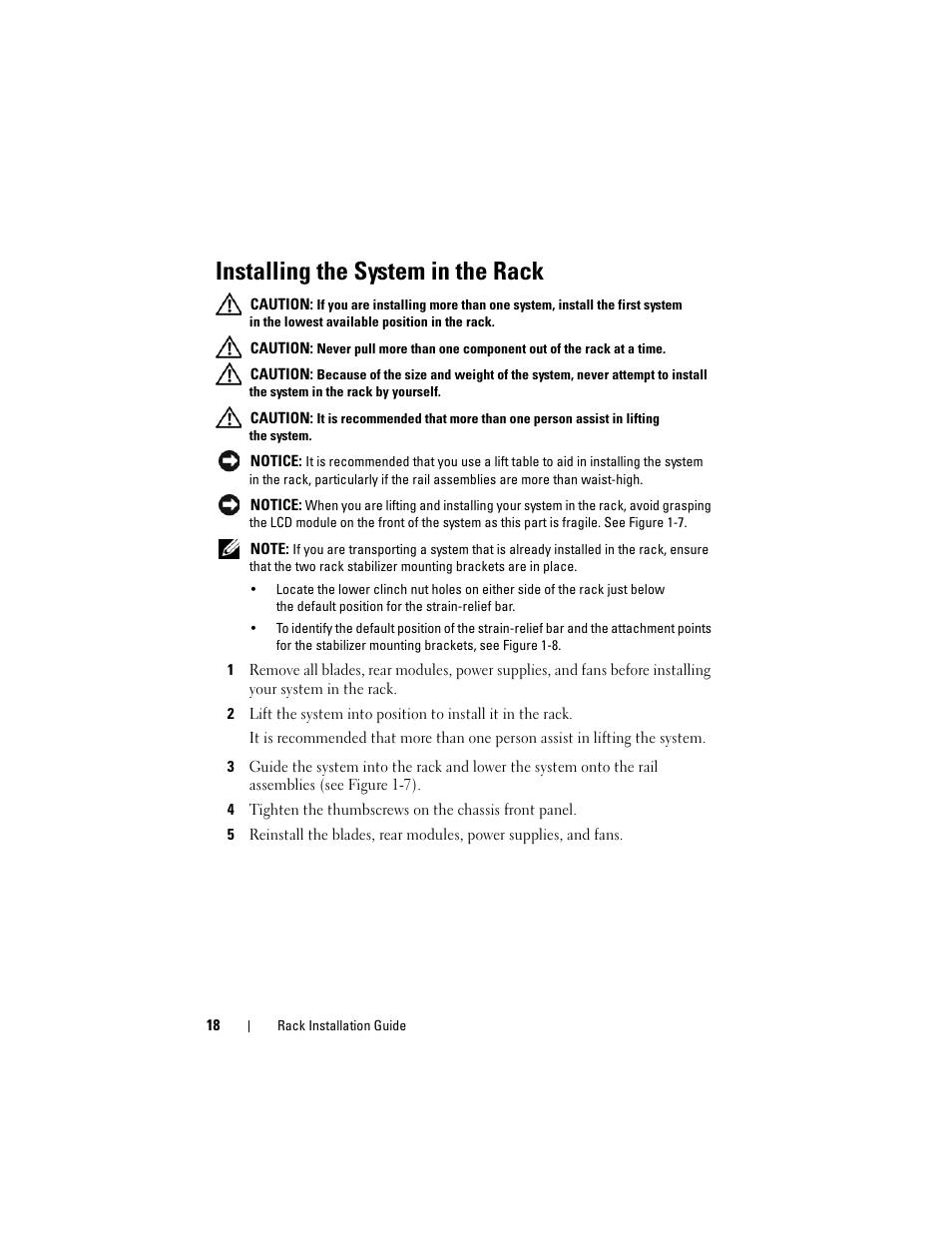 Installing the system in the rack | Dell PowerEdge M605 User Manual | Page 20 / 144