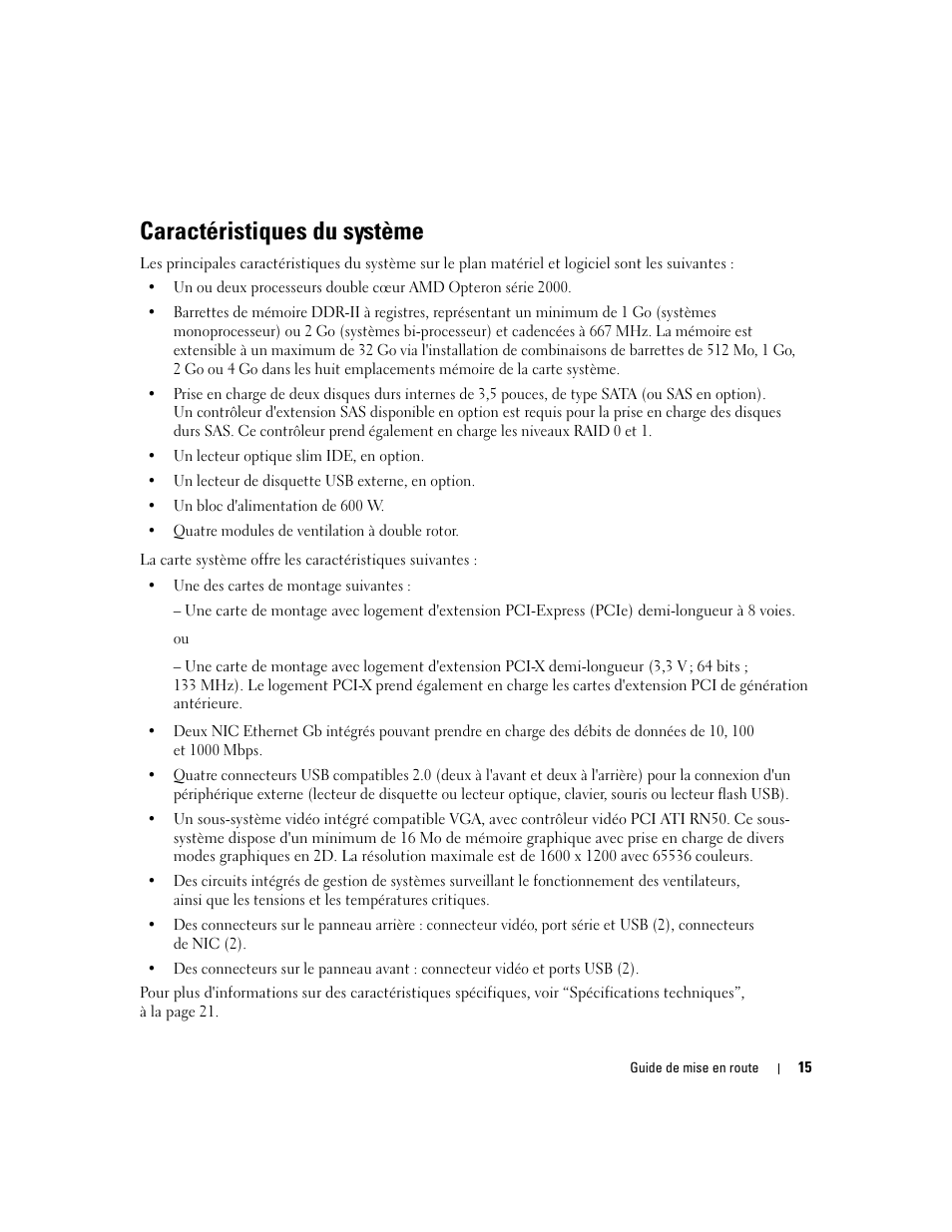 Caractéristiques du système | Dell PowerEdge SC1435 User Manual | Page 17 / 50