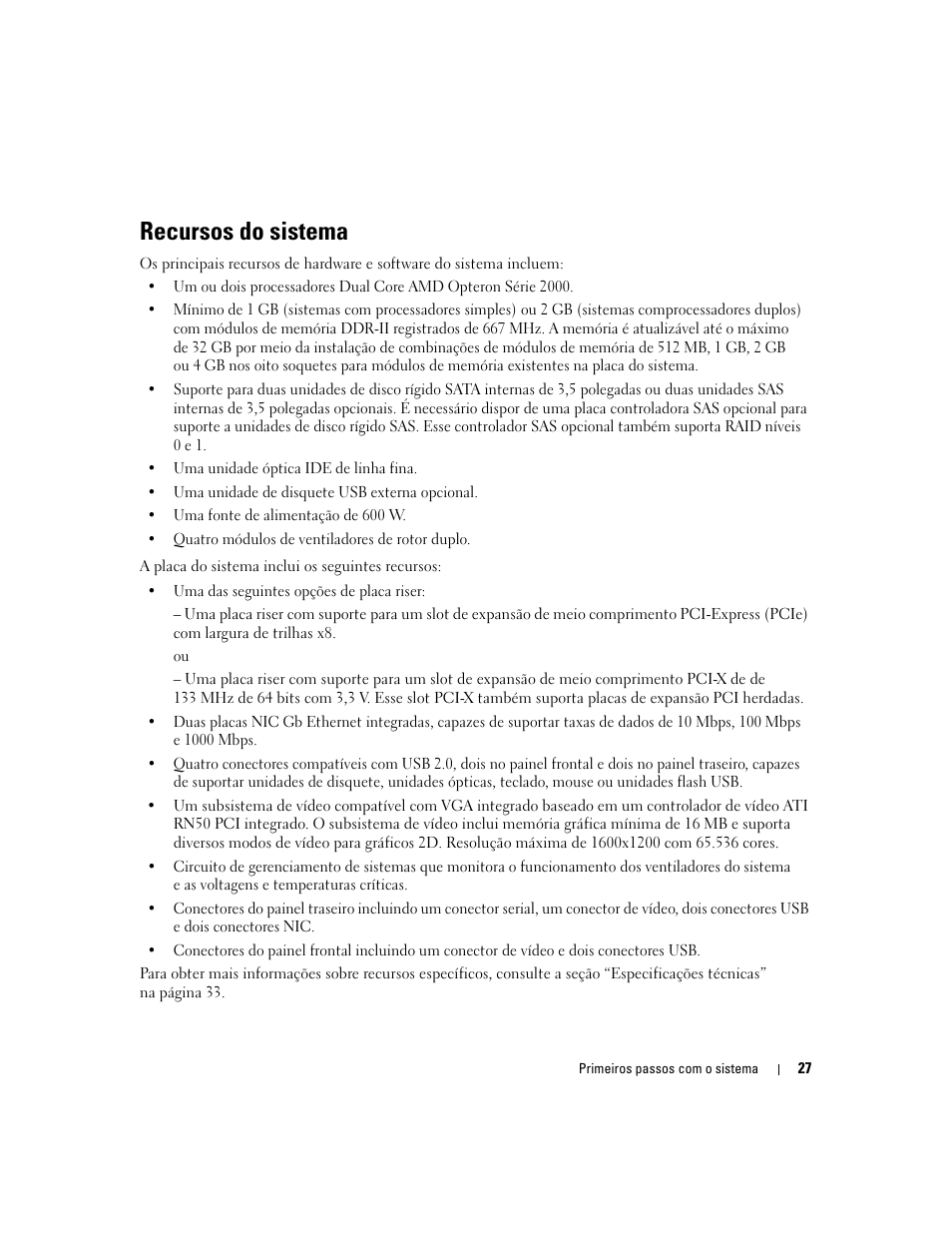 Recursos do sistema | Dell PowerEdge SC1435 User Manual | Page 29 / 50