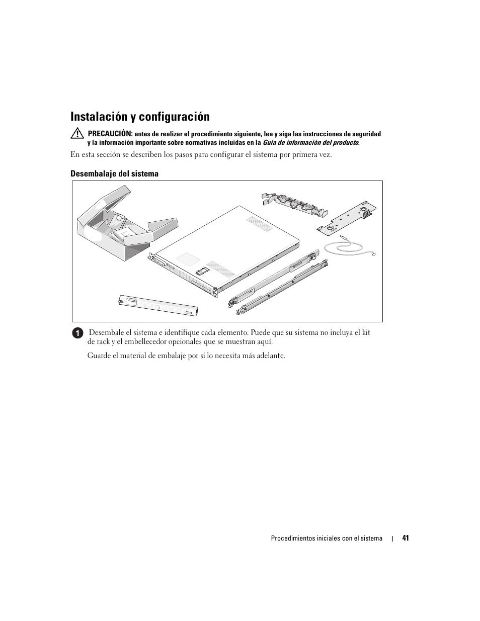 Instalación y configuración, Desembalaje del sistema | Dell PowerEdge SC1435 User Manual | Page 43 / 50