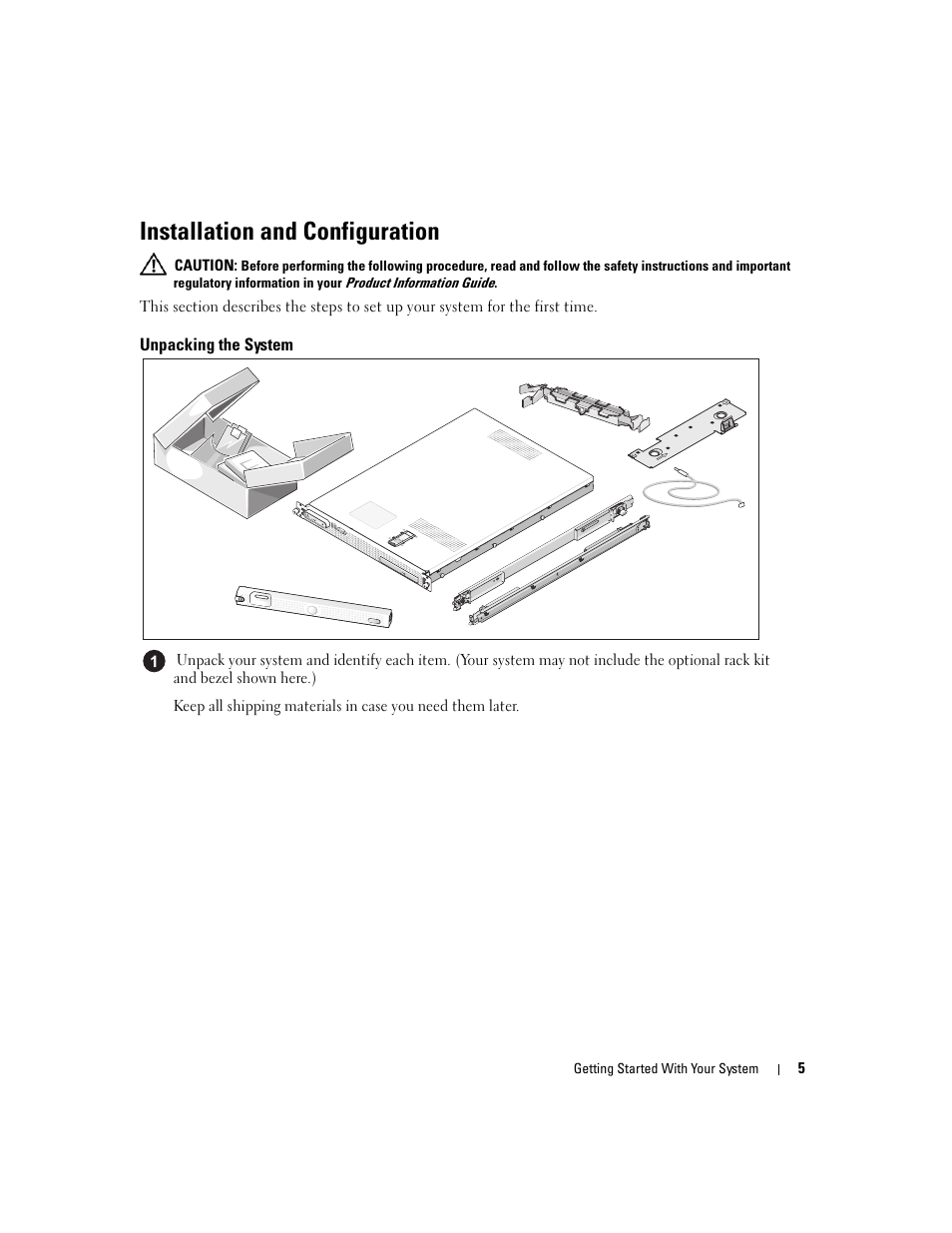 Installation and configuration, Unpacking the system | Dell PowerEdge SC1435 User Manual | Page 7 / 50