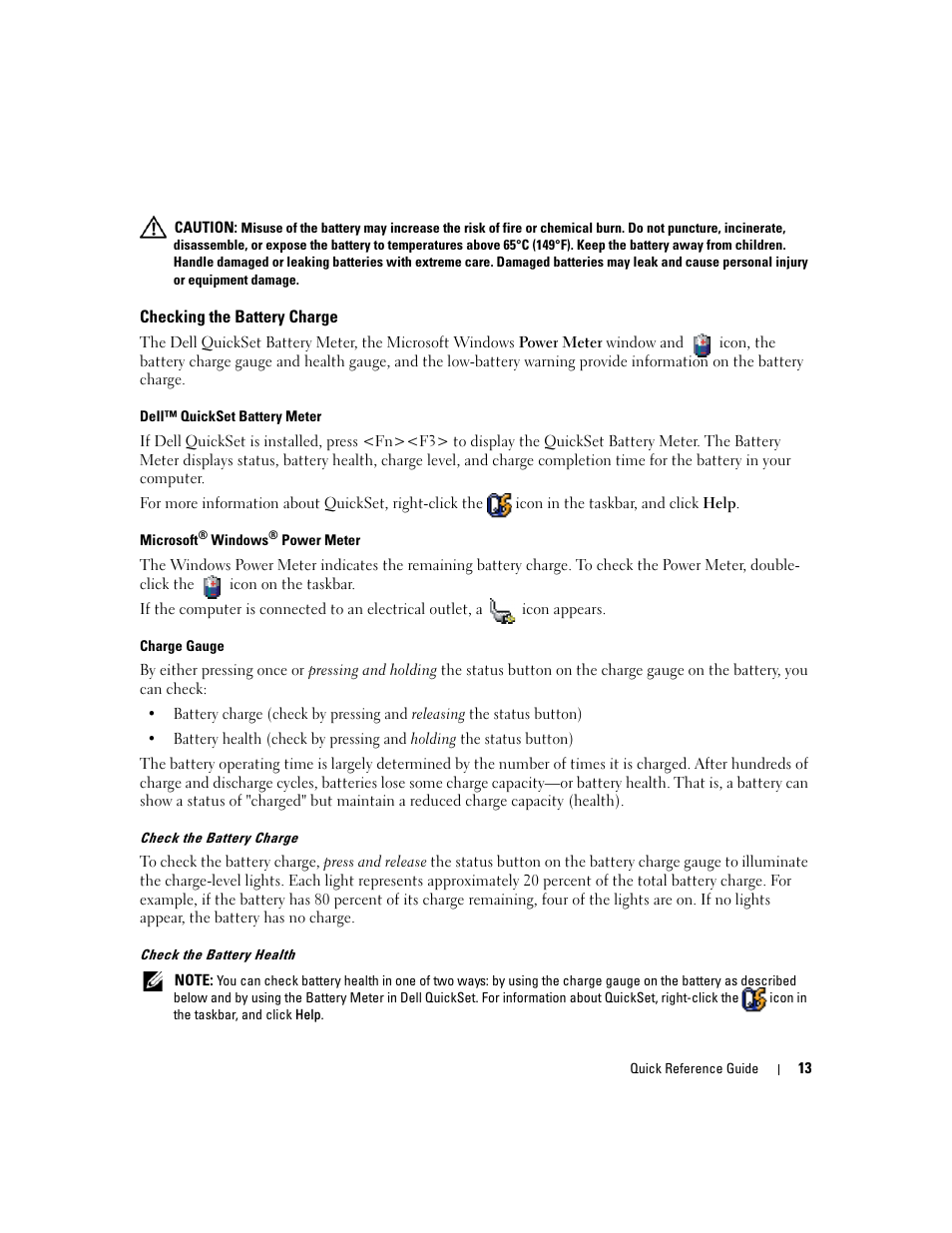 Checking the battery charge | Dell Precision M65 User Manual | Page 13 / 114