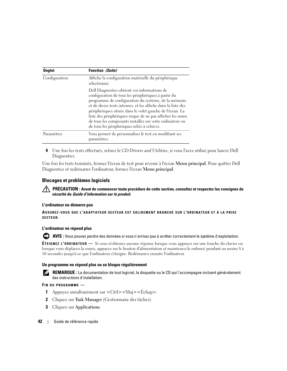 Blocages et problèmes logiciels | Dell Precision M65 User Manual | Page 42 / 114